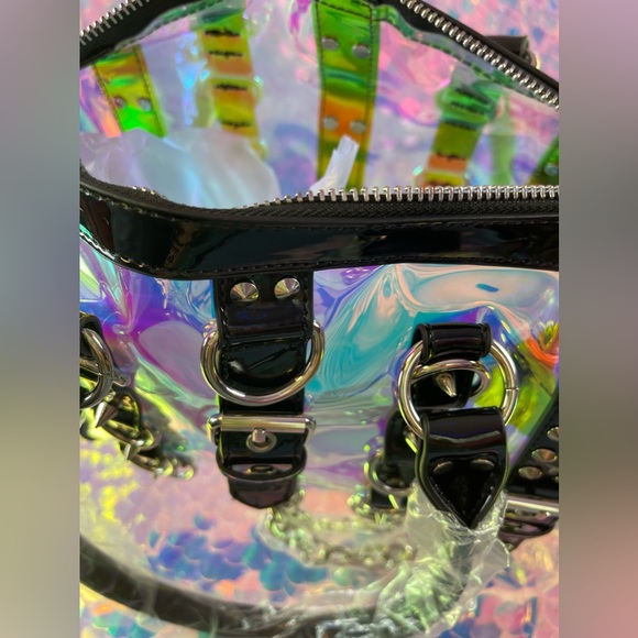 Pastel Goth Blk Rainbow Holographic Chains Buckle Bag - Picture 7 of 11